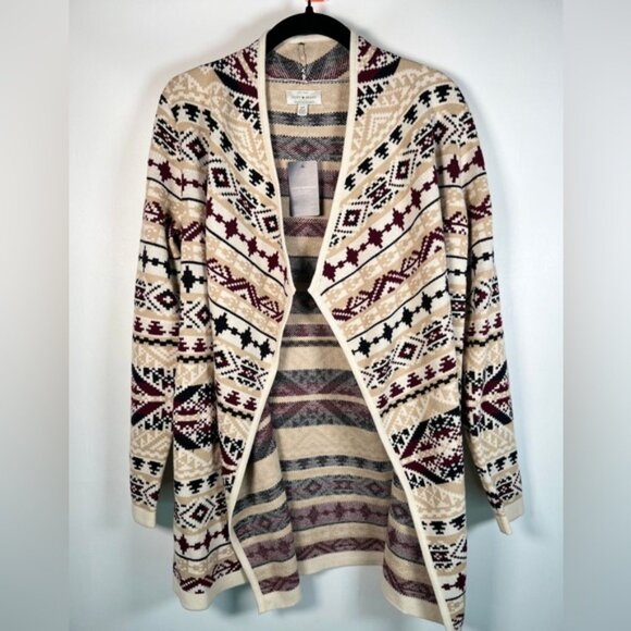 NWT LUCKY BRAND Aztec‎ Jacquard Open Front Long Sleeve Knit Cardigan Size S - Picture 5 of 15